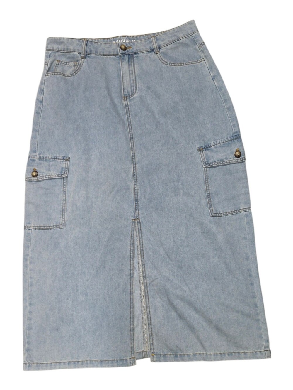Esqualo Jeans Light Wash Long Blue Cargo Denim Skirt Size 12 - Picture 3 of 4